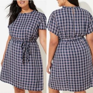 LOFT PLUS | Navy Plaid Ruffle Tie Waist Dress NEW